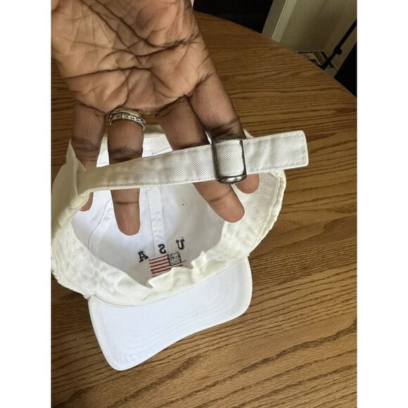 American Flag On White Cotton Dad Cap American Themed 4th Of July Has Stain - Picture 3 of 6